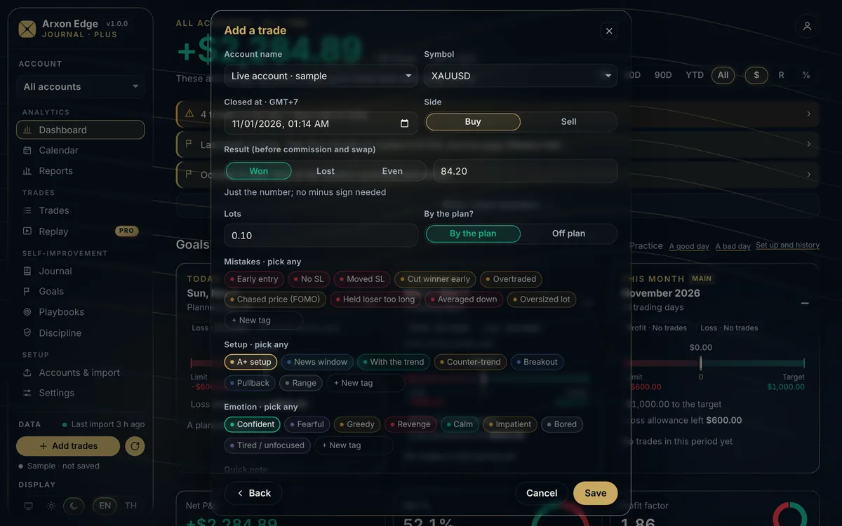 Add a trade by hand